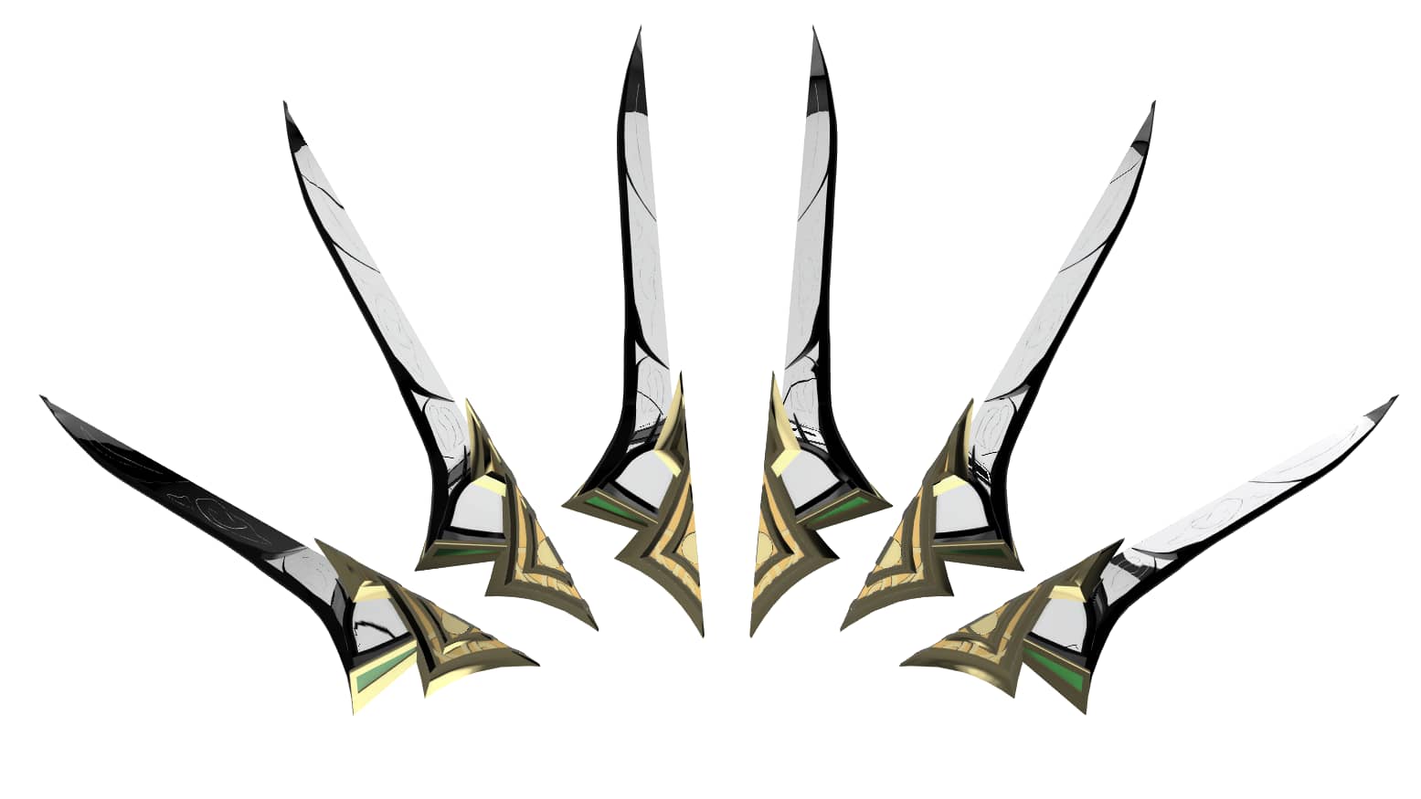 Fanned out blades of Irelia's Sentinal Skin.