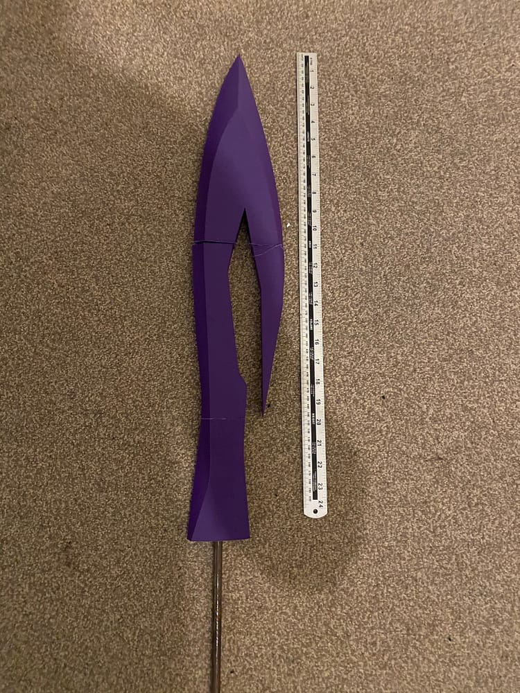 Printed parts of the blade arranged next to a 700mm steel rule.