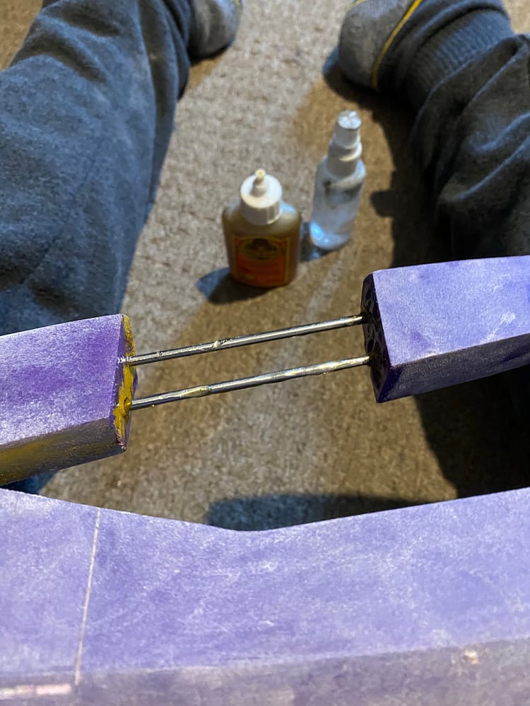 Fin of Tidus' cosplay sword being assembled.
