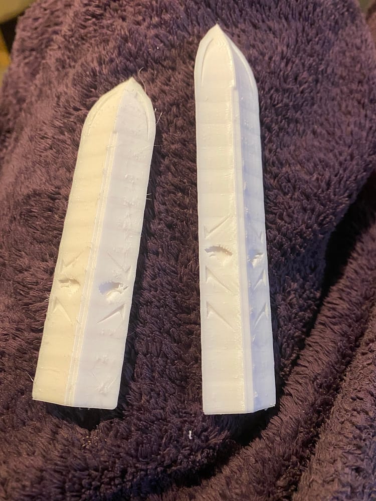 The two final versions of the sword spikes.