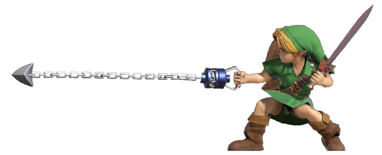 Yound Link shooting his hookshot