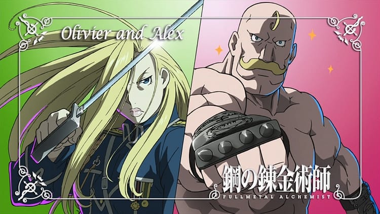 Portrait of Alex and Olivier Armstrong from advert transition. Olivier has a grenn background, Alex's is pink.