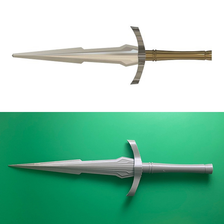 Design above and physical dagger below.