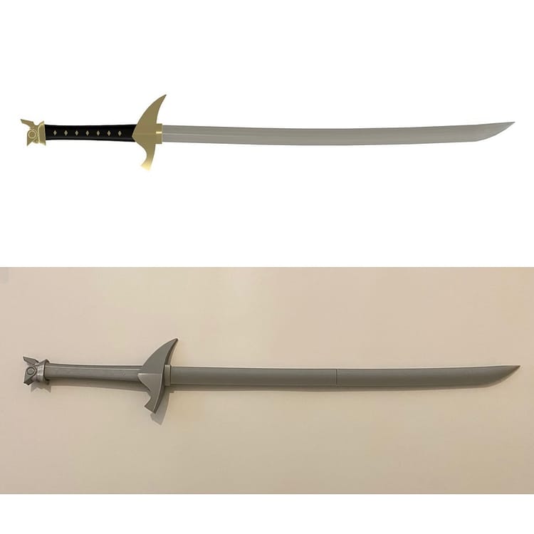 Two versions of Yones Wind Sword, a render above, and a Raw Build version below