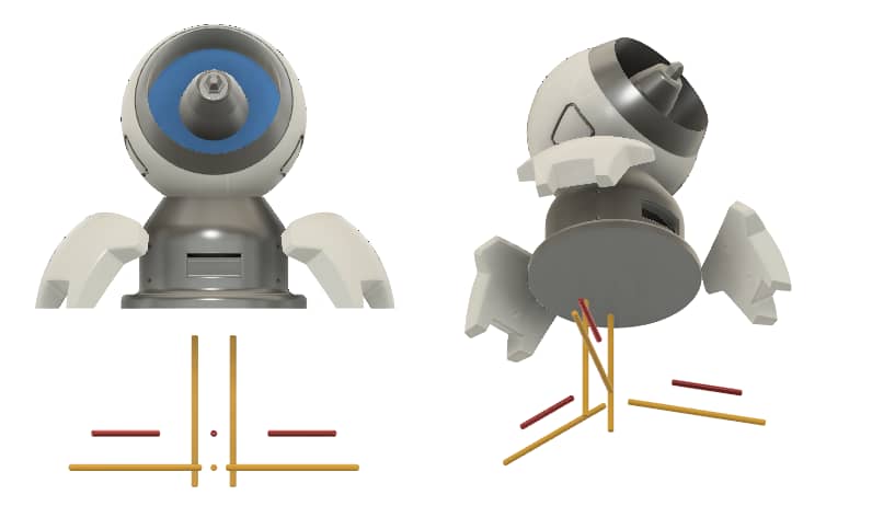 Renders of Symmetras turrets with the support rods on display