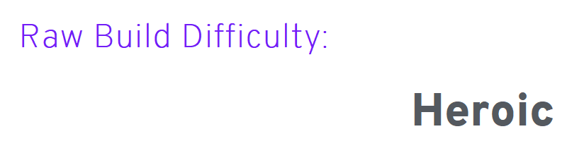 White background banner. Purple Text saying Raw Build Difficulty. Dark grey text saying Heroic