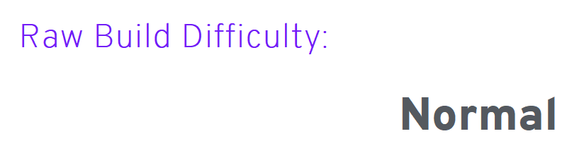 White background banner. Purple Text saying Raw Build Difficulty. Dark grey text saying Normal